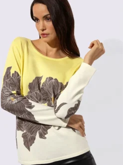Pull en tricot fin à encolure ronde et manches longues avec motif floral