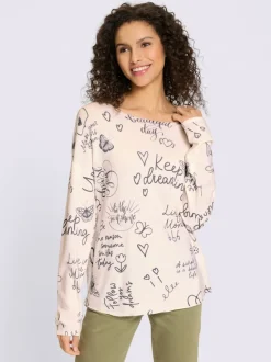 Pull en tricot fin à inscriptions encolure ronde manches longues