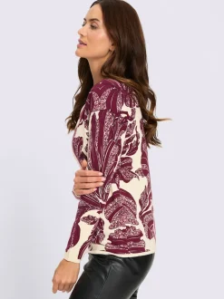 Pull en tricot fin joli imprimé feuilles