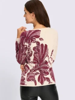 Pull en tricot fin joli imprimé feuilles