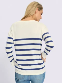 Pull en tricot fin à rayures avec col en V et manches 3/4