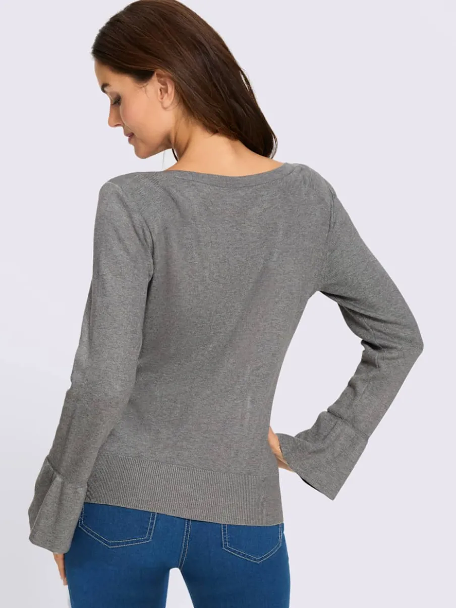 Pull en tricot fin volants originaux aux manches