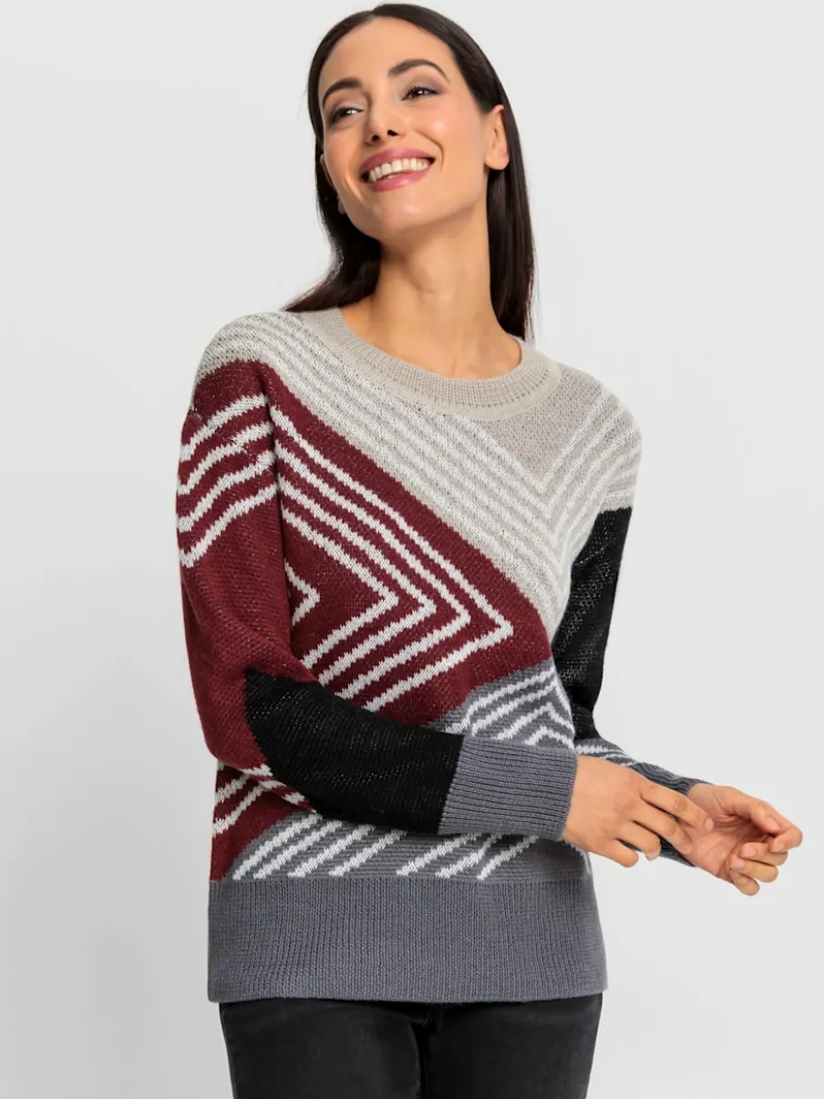 Pull en tricot jacquard avec col rond et manches longues