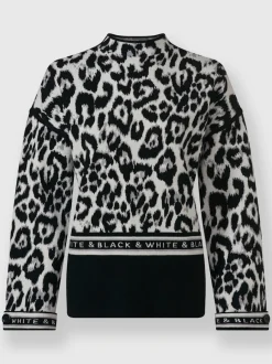 Pull en tricot jacquard motif animal et mancherons déco