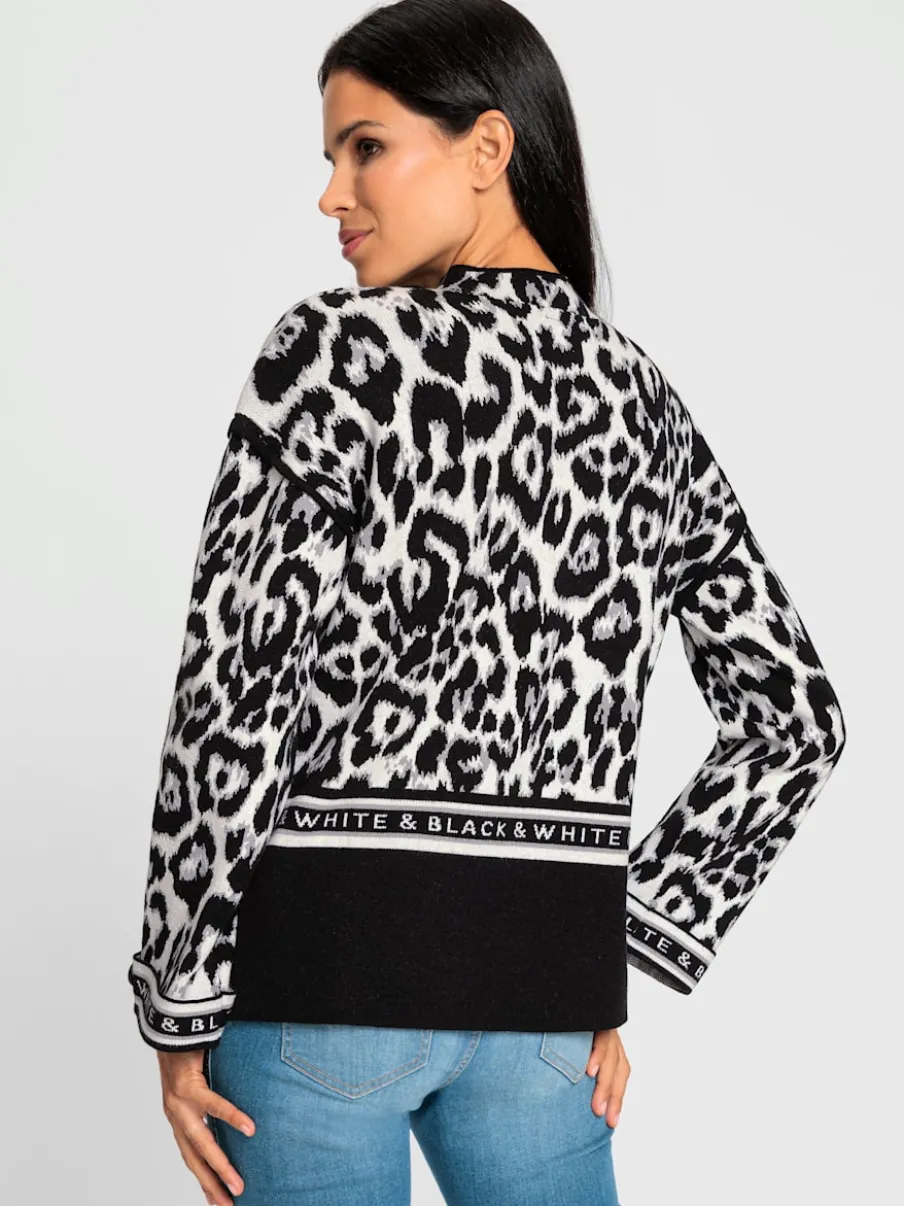 Pull en tricot jacquard motif animal et mancherons déco