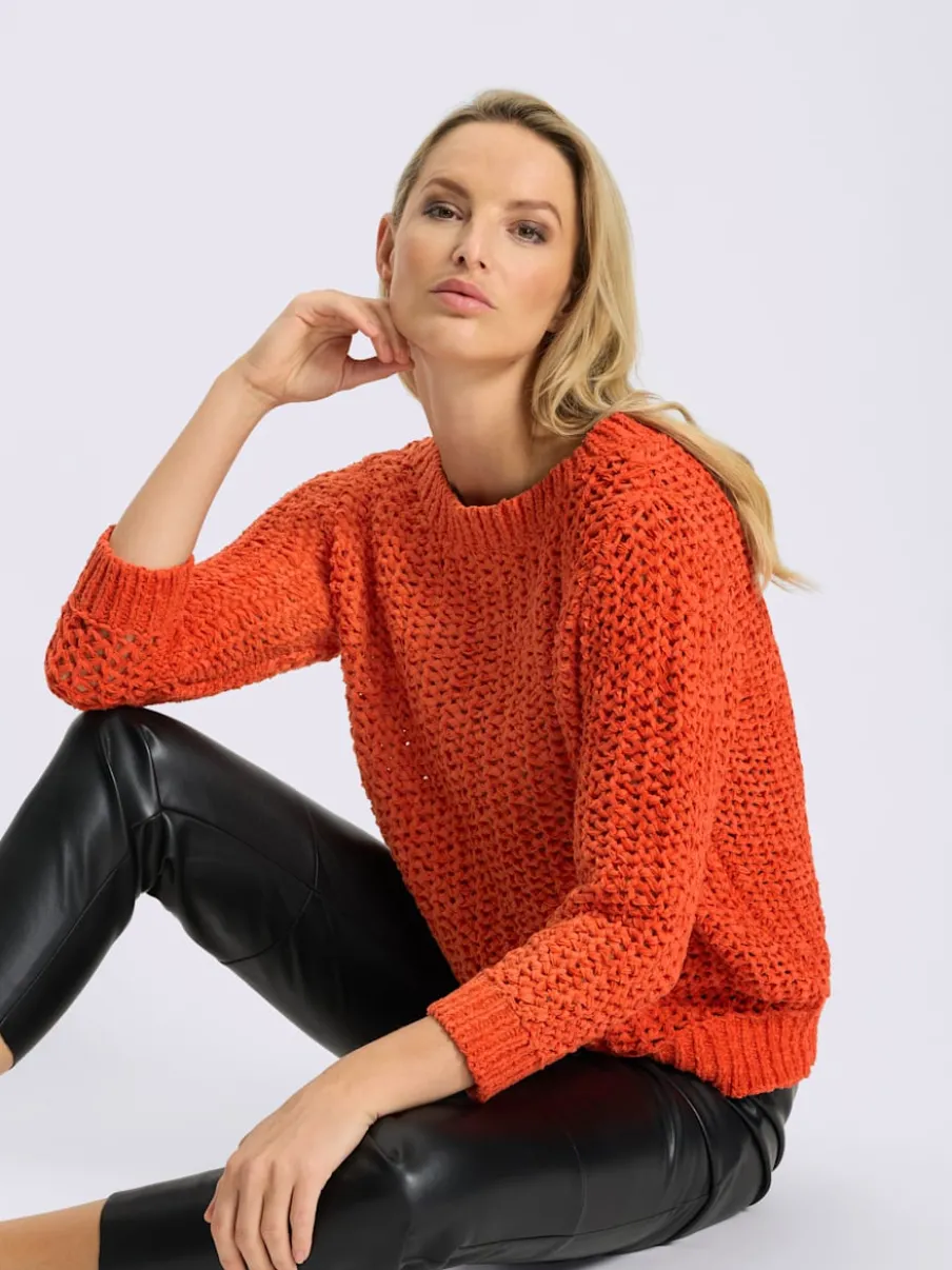 Pull en tricot léger avec col rond et manches 3/4