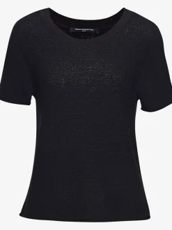 Pull en tricot léger à manches courtes avec fini côtelé et ourlet fendu