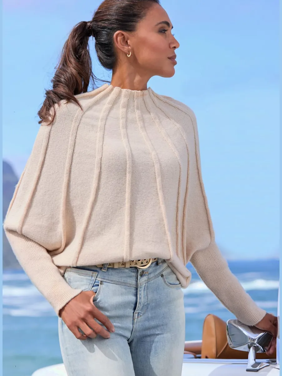 Pull en tricot à manches chauve-souris motifs tricotés doux