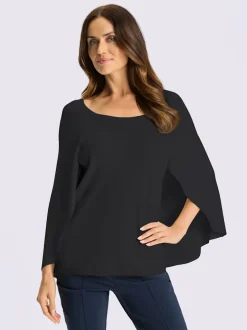 Pull en tricot poncho avec col rond et ourlet arrondi