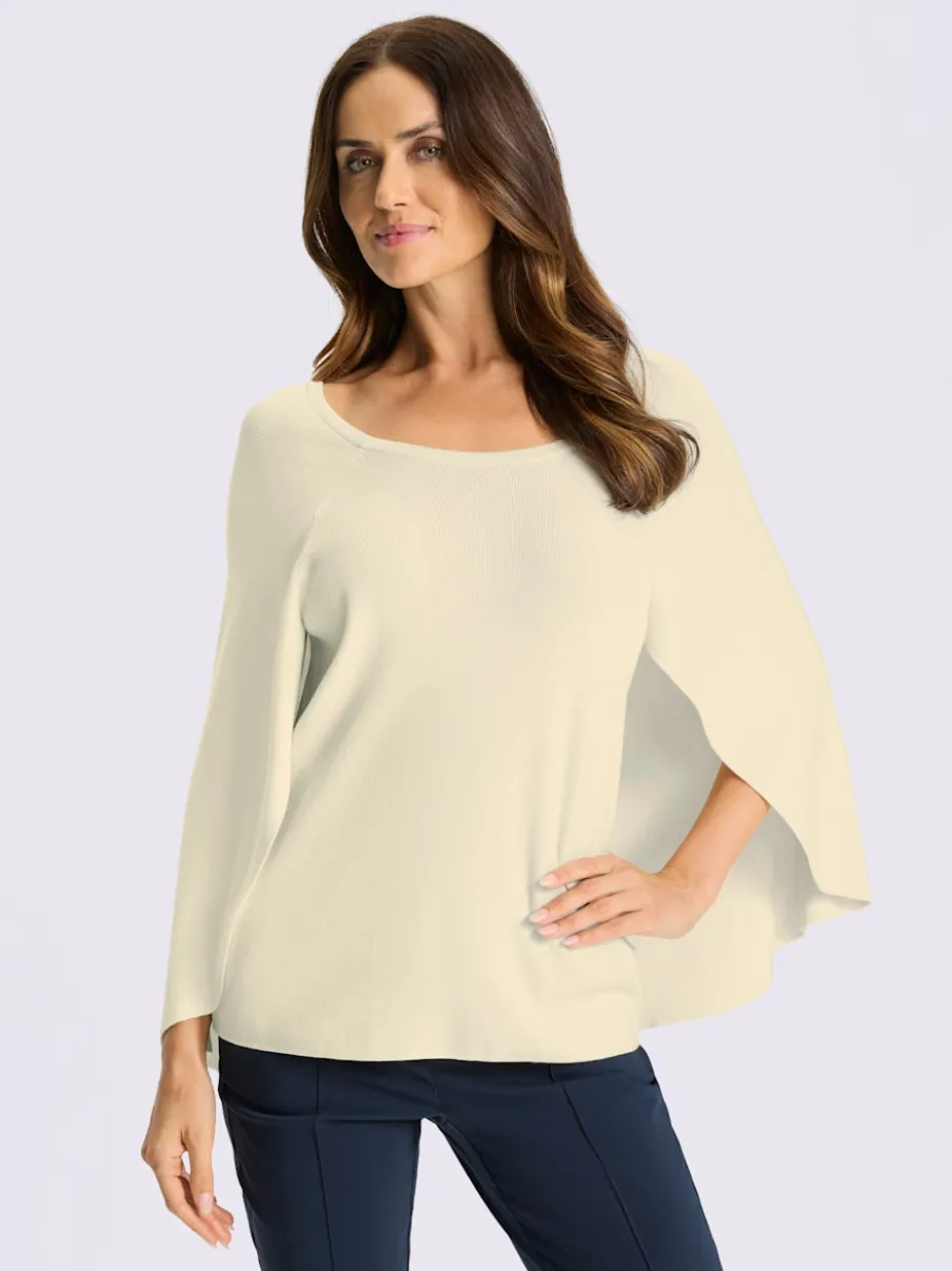 Pull en tricot poncho avec col rond et ourlet arrondi