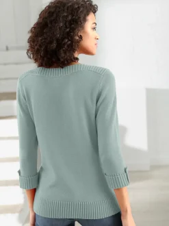 Pull femme col en U manches 3/4 avec boutons