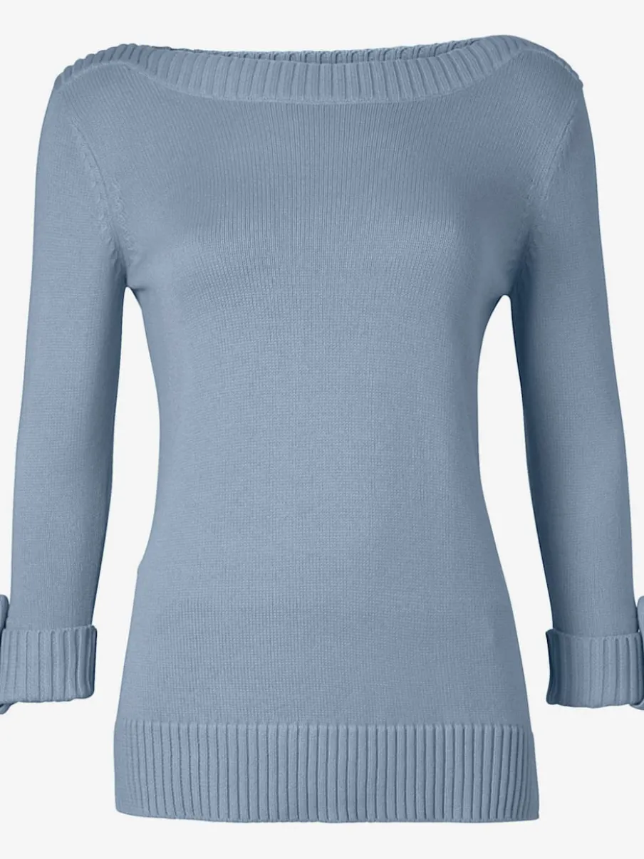 Pull femme col en U manches 3/4 avec boutons