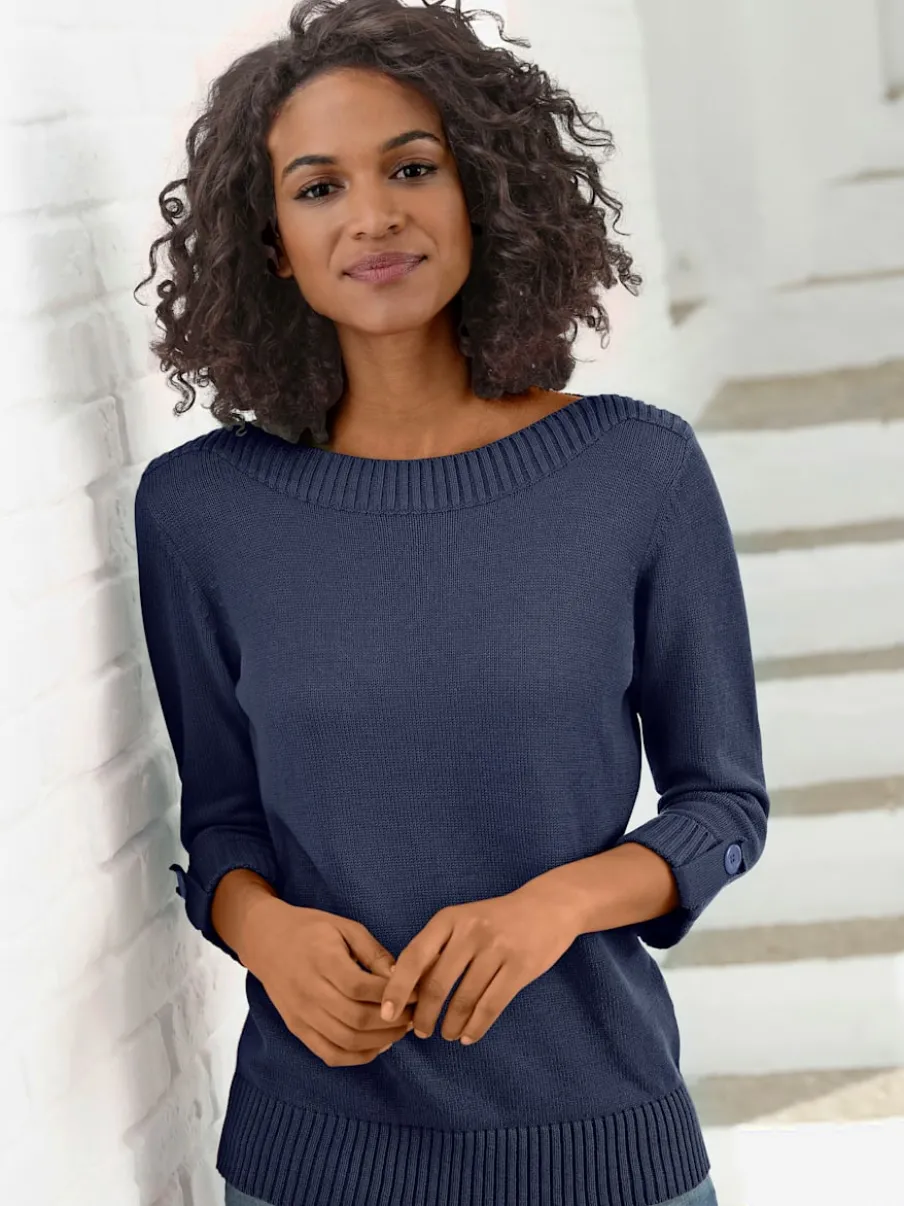 Pull femme col en U manches 3/4 avec boutons