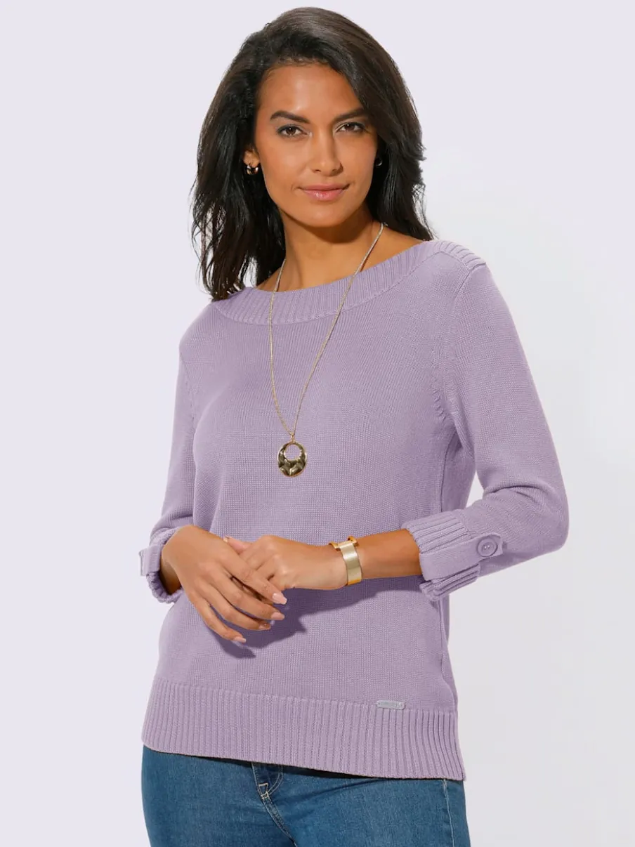 Pull femme col en U manches 3/4 avec boutons