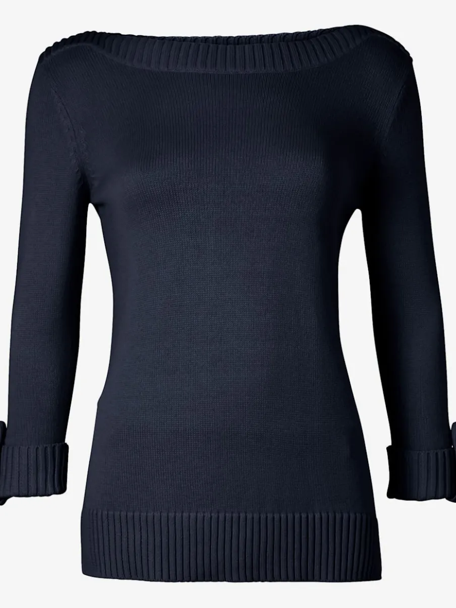 Pull femme col en U manches 3/4 avec boutons
