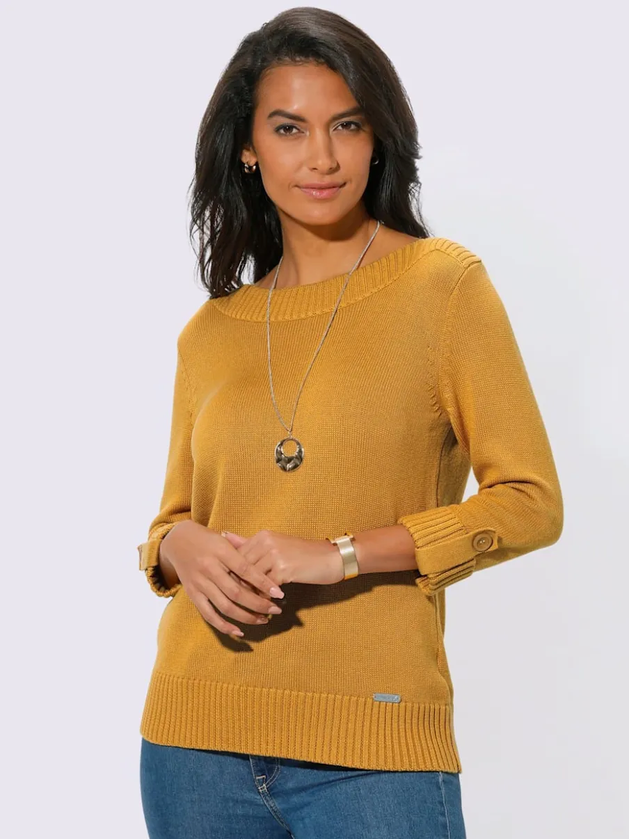 Pull femme col en U manches 3/4 avec boutons