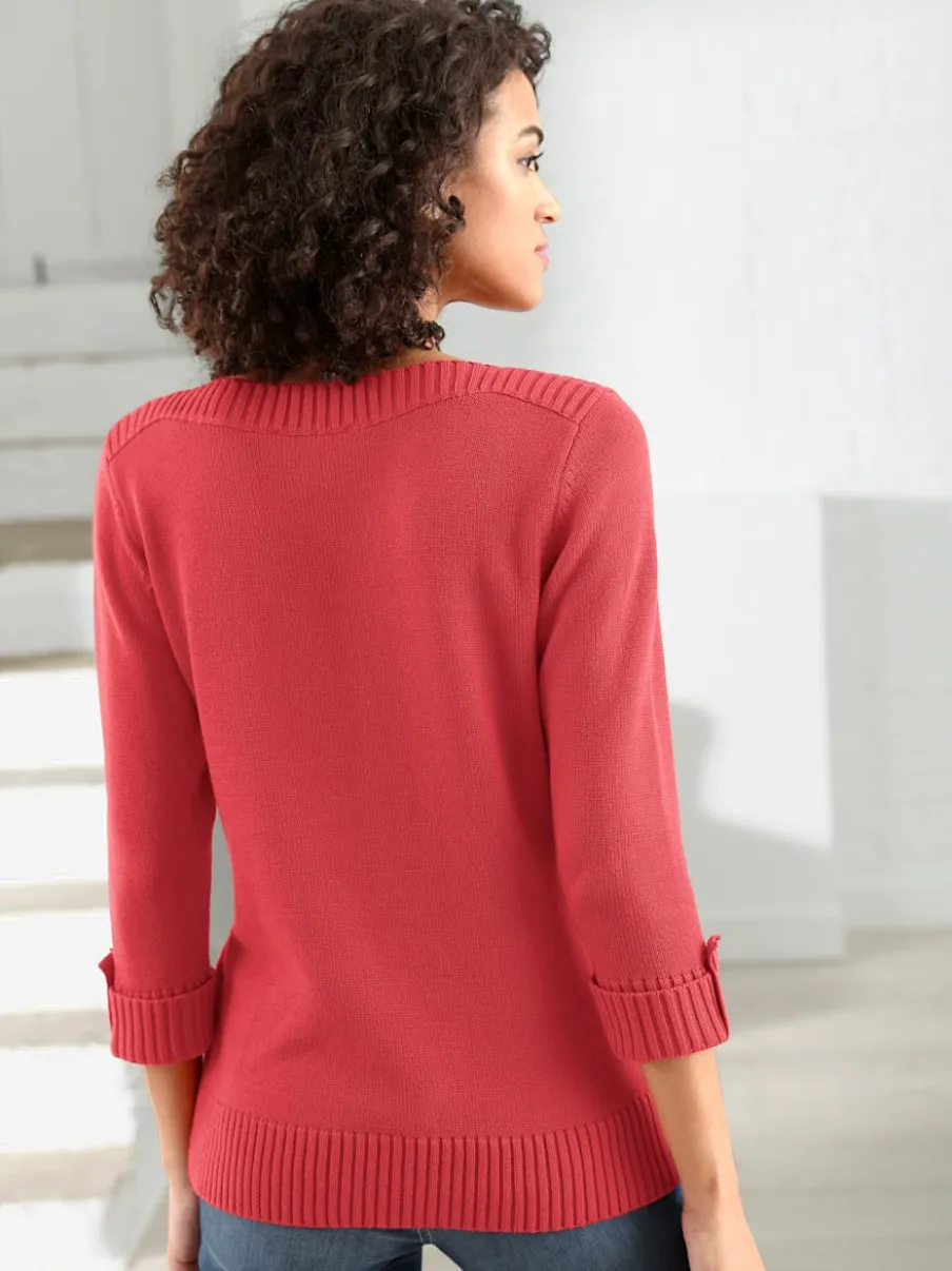 Pull femme col en U manches 3/4 avec boutons
