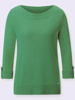 Pull femme col en U manches 3/4 avec boutons