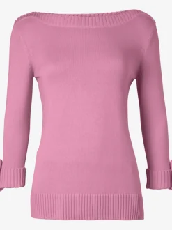 Pull femme col en U manches 3/4 avec boutons
