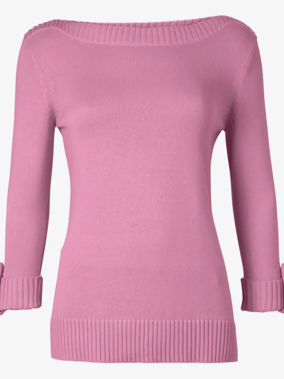 Pull femme col en U manches 3/4 avec boutons