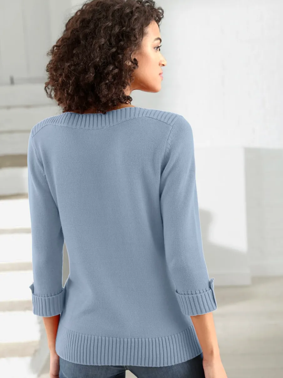 Pull femme col en U manches 3/4 avec boutons