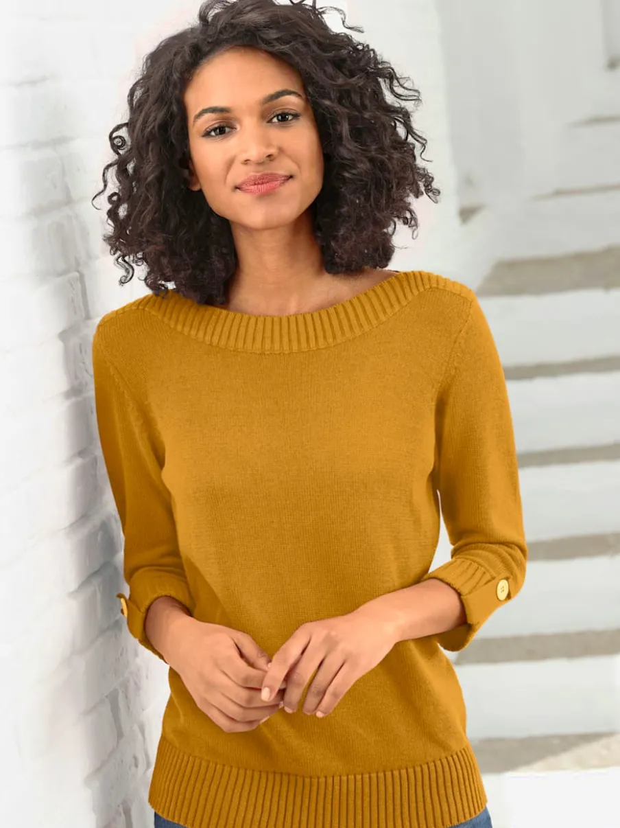 Pull femme col en U manches 3/4 avec boutons