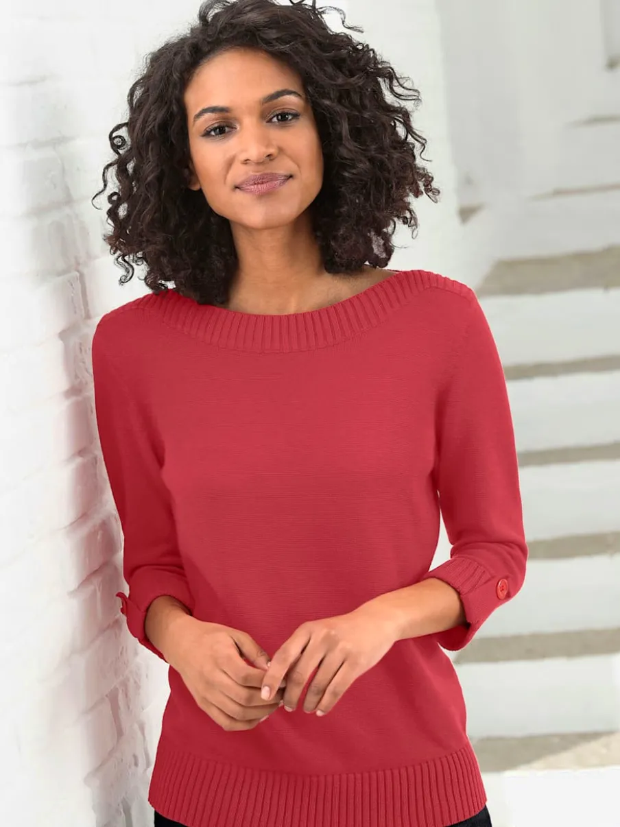 Pull femme col en U manches 3/4 avec boutons