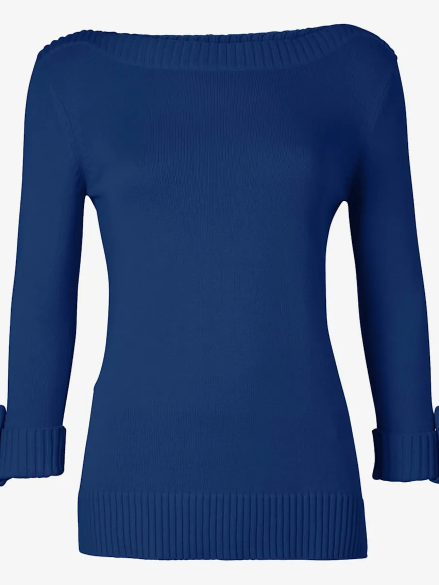 Pull femme col en U manches 3/4 avec boutons