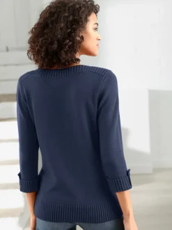 Pull femme col en U manches 3/4 avec boutons