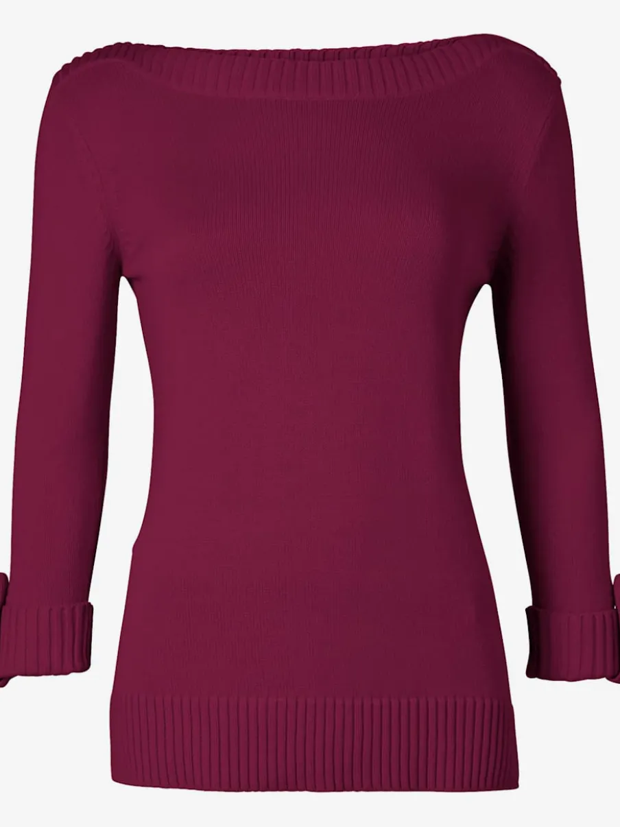 Pull femme col en U manches 3/4 avec boutons