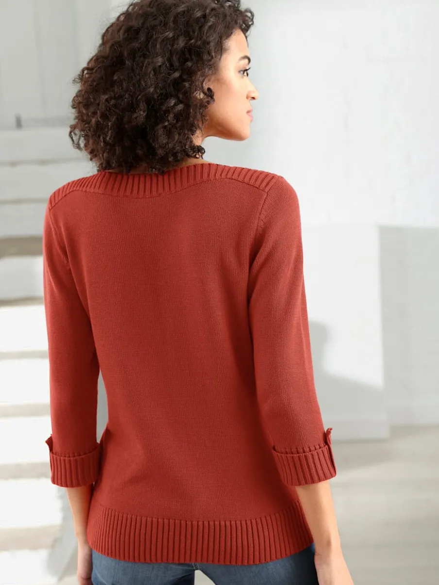 Pull femme col en U manches 3/4 avec boutons