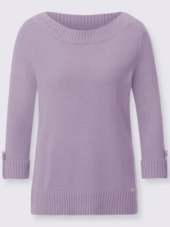 Pull femme col en U manches 3/4 avec boutons