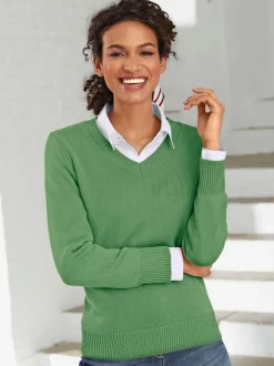Pull femme col en v classique et finition côtelée