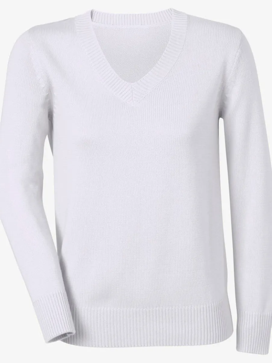 Pull femme col en v classique et finition côtelée