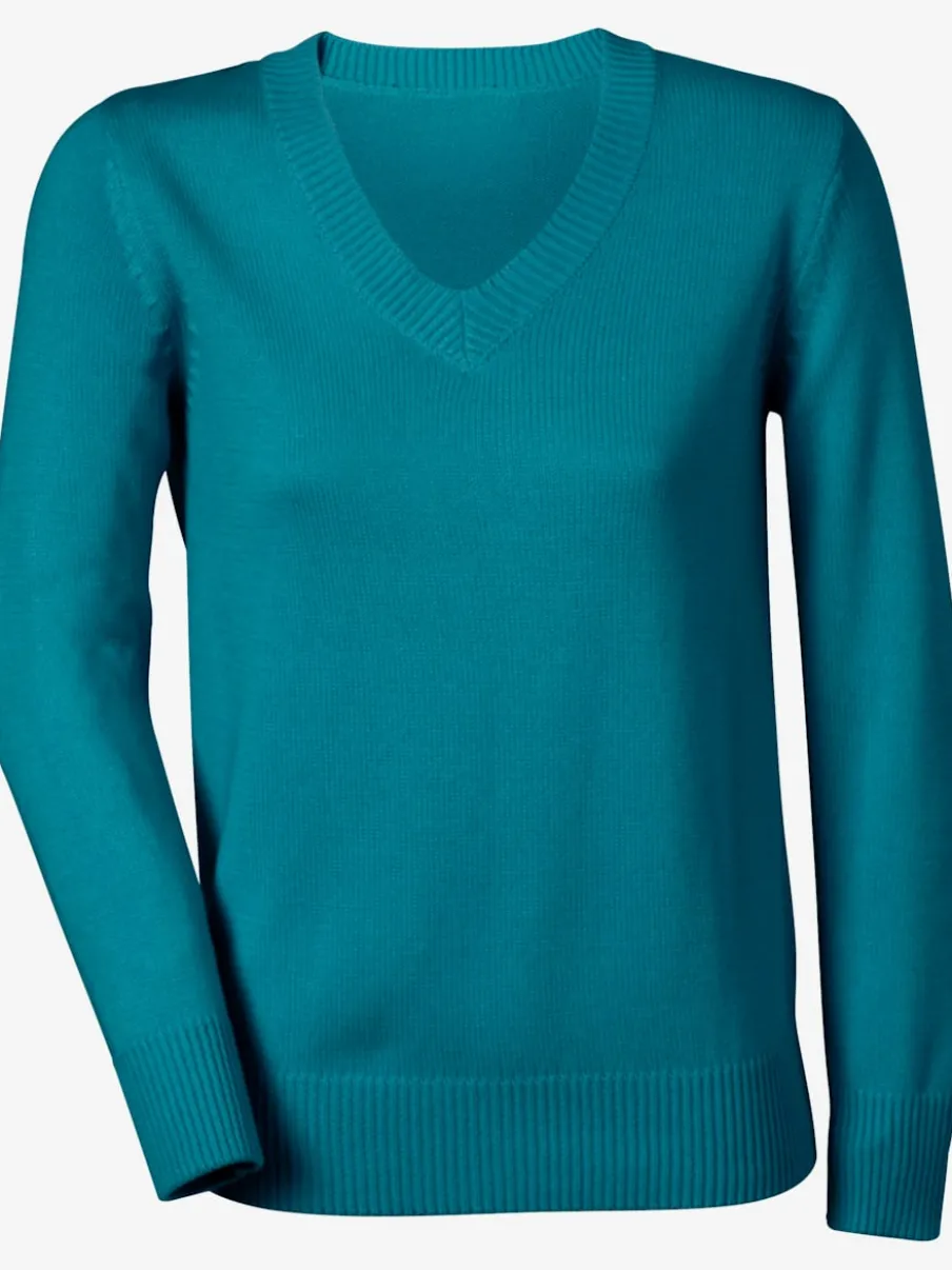 Pull femme col en v classique et finition côtelée