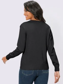 Pull femme col en v classique et finition côtelée