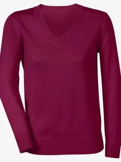 Pull femme col en v classique et finition côtelée