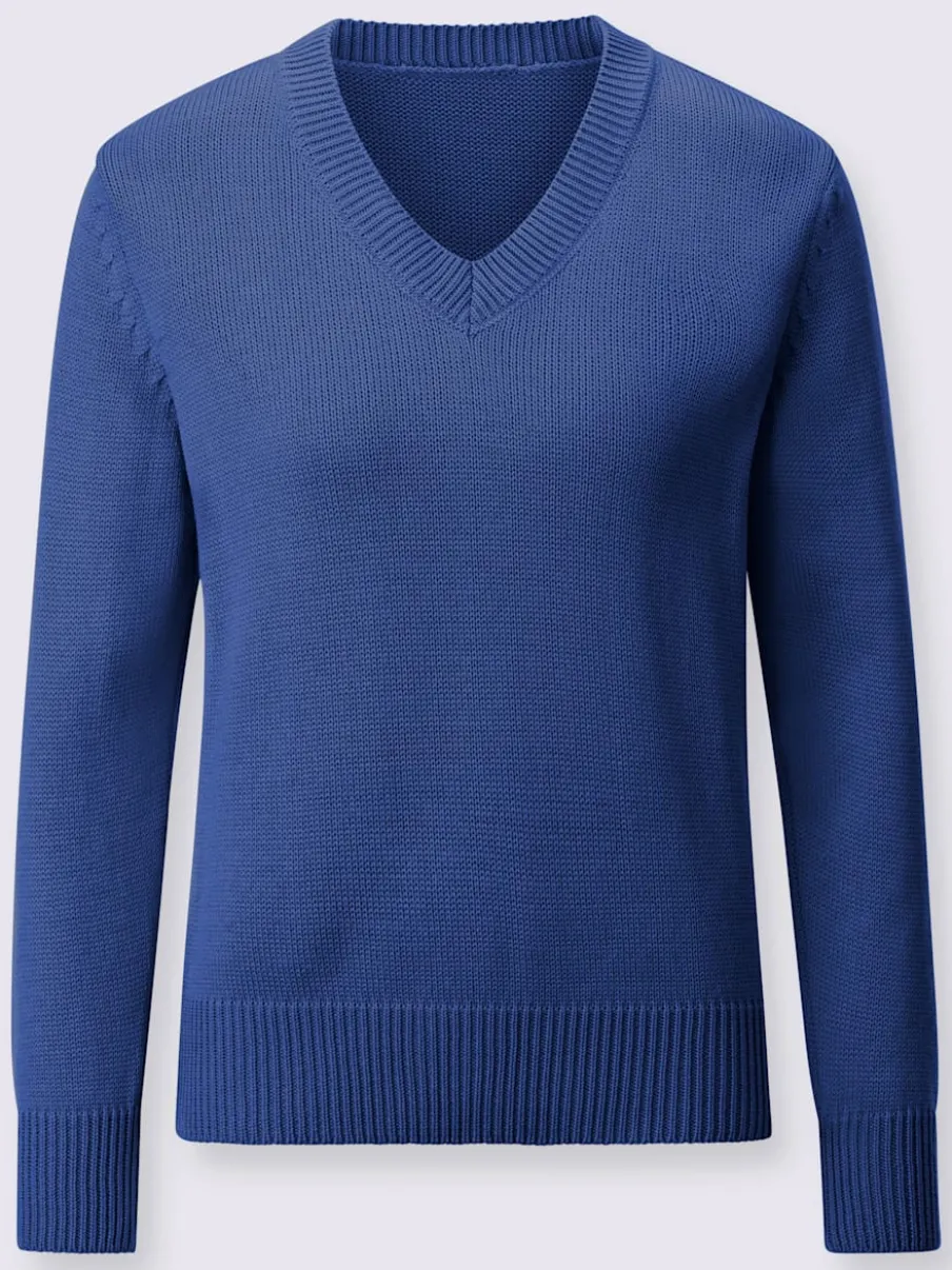 Pull femme col en v classique et finition côtelée