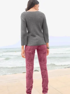Pull femme tricot manches 3/4 en fils brillants tricoté