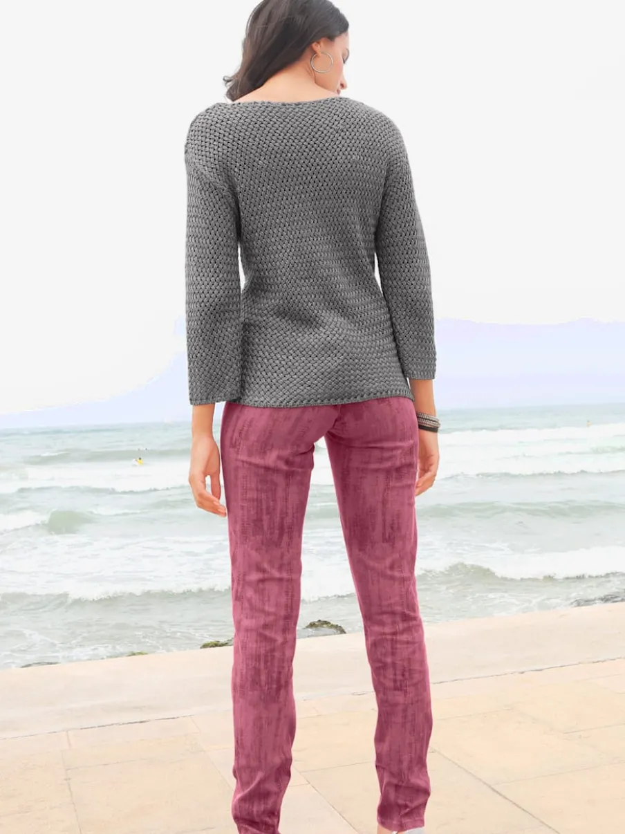 Pull femme tricot manches 3/4 en fils brillants tricoté