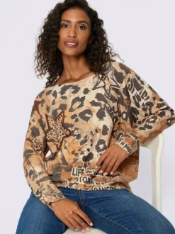 Pull à imprimé animal avec col rond et manches longues