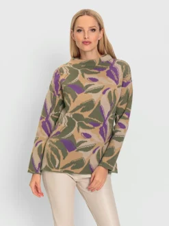 Pull jacquard au col montant mancherons et manches longues