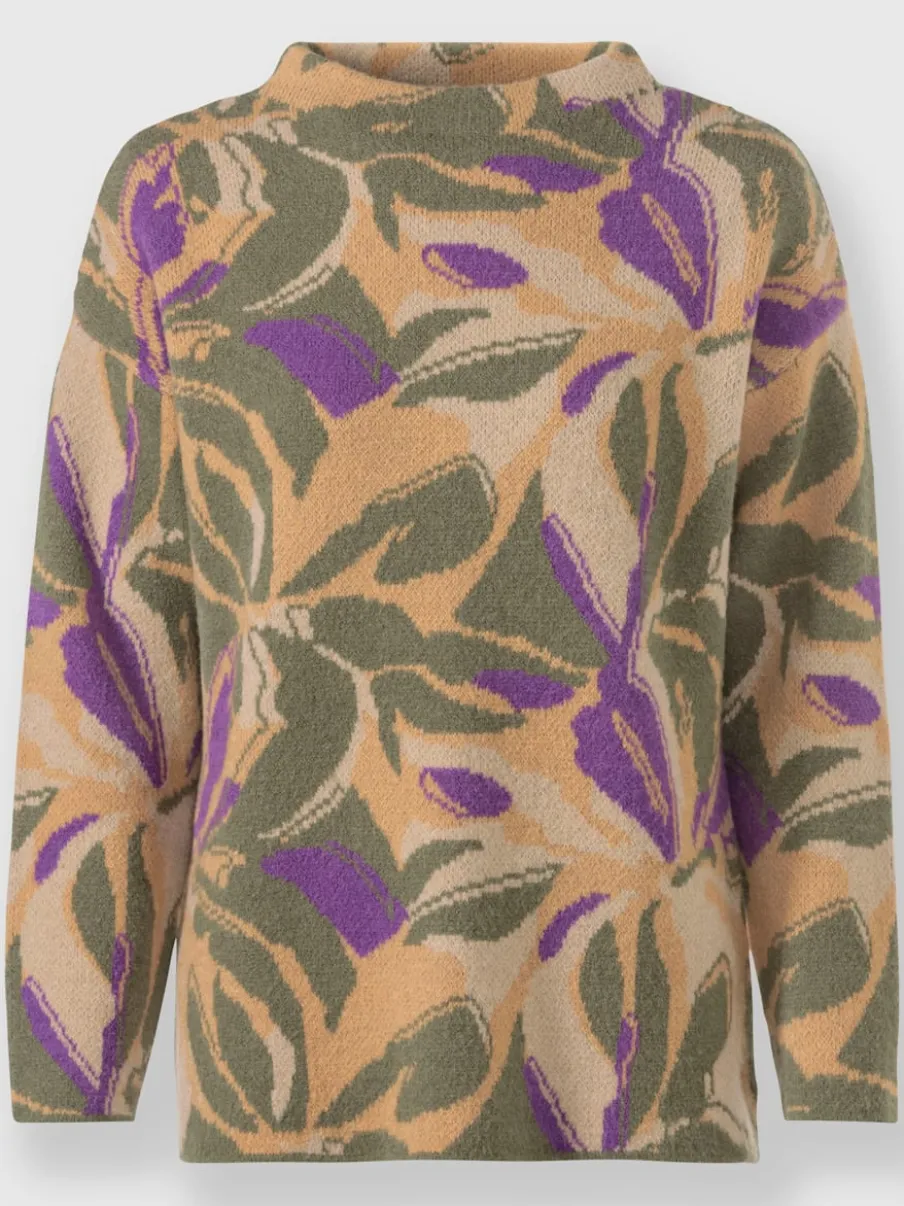 Pull jacquard au col montant mancherons et manches longues