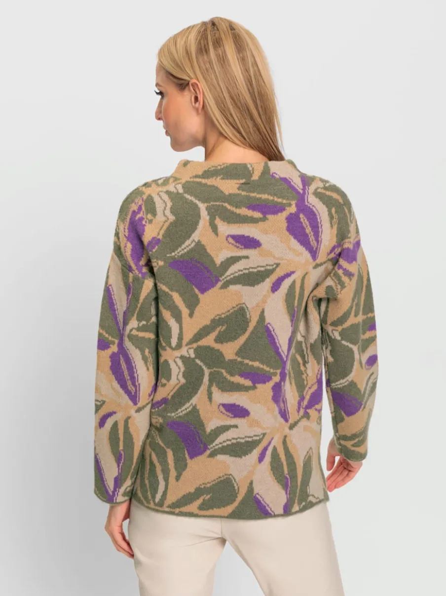 Pull jacquard au col montant mancherons et manches longues