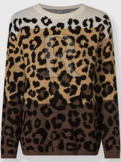 Pull jacquard avec motif léopard et pierres brillantes
