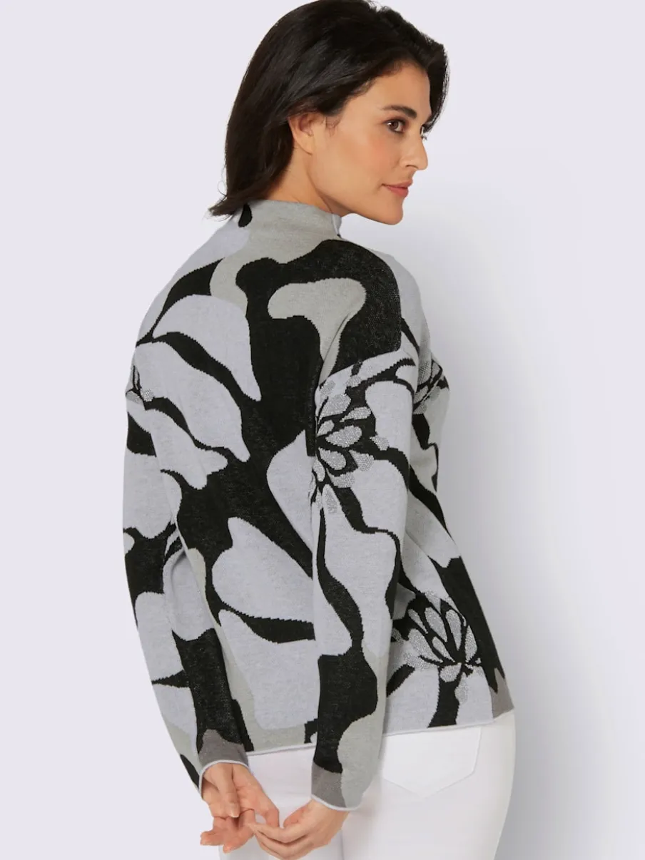 Pull jacquard à col châle et manches longues avec motif floral