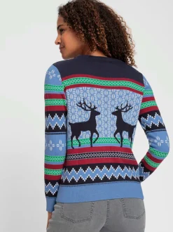 Pull jacquard confort côtelé manches longues motif norvégien