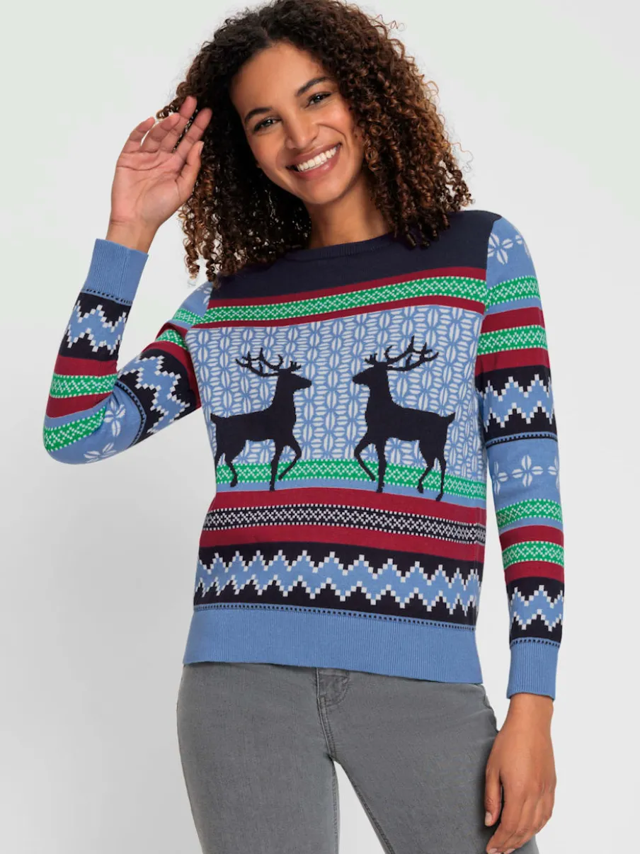 Pull jacquard confort côtelé manches longues motif norvégien