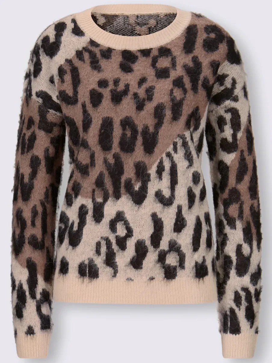 Pull jacquard à encolure ronde et manches longues avec motif animal