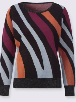 Pull jacquard à encolure ronde manches longues et rayures
